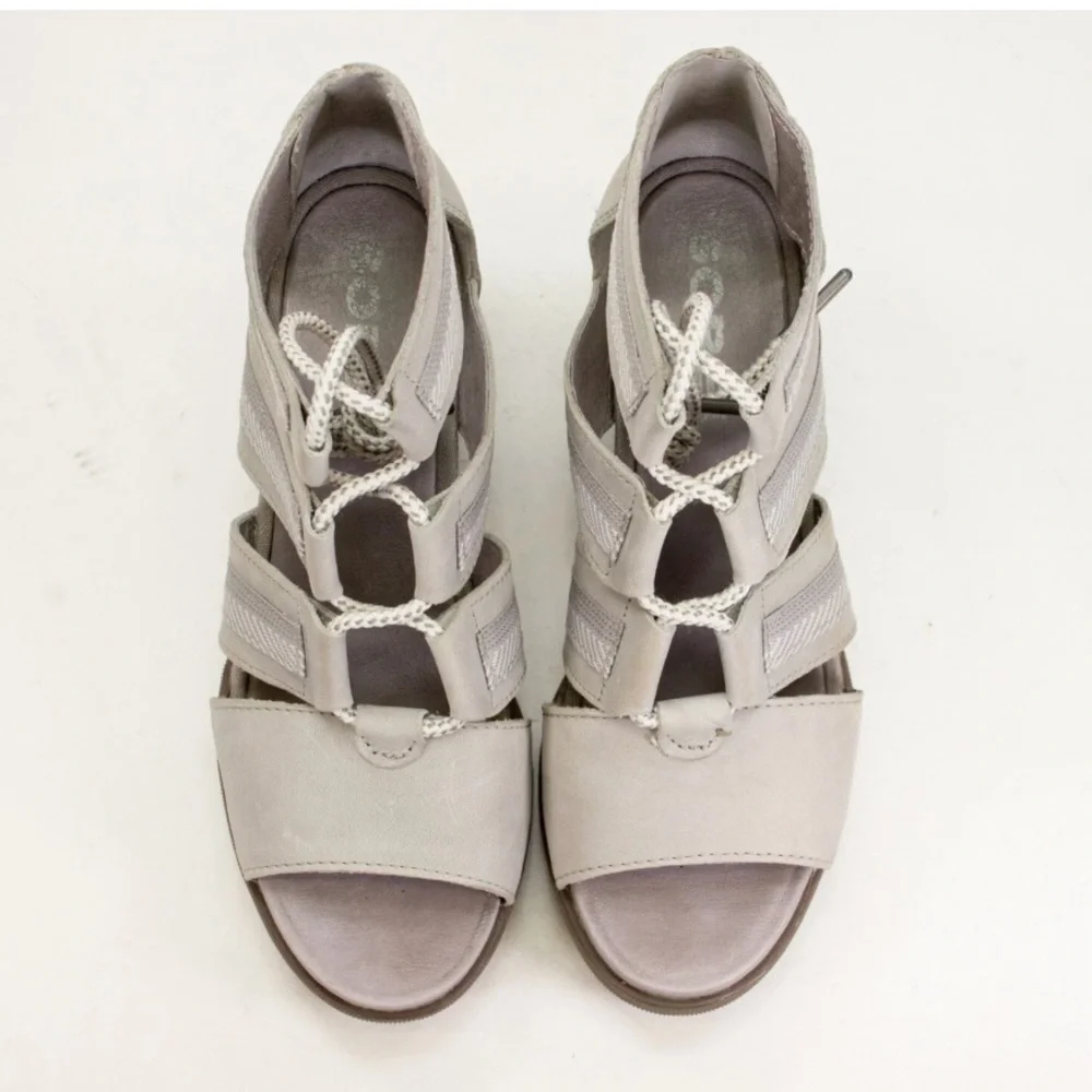 Sorel Joanie Womens Size US 9 Lace Wedge Sandals Saddle Ash Grey Peep Toe Shoes - Picture 8 of 11